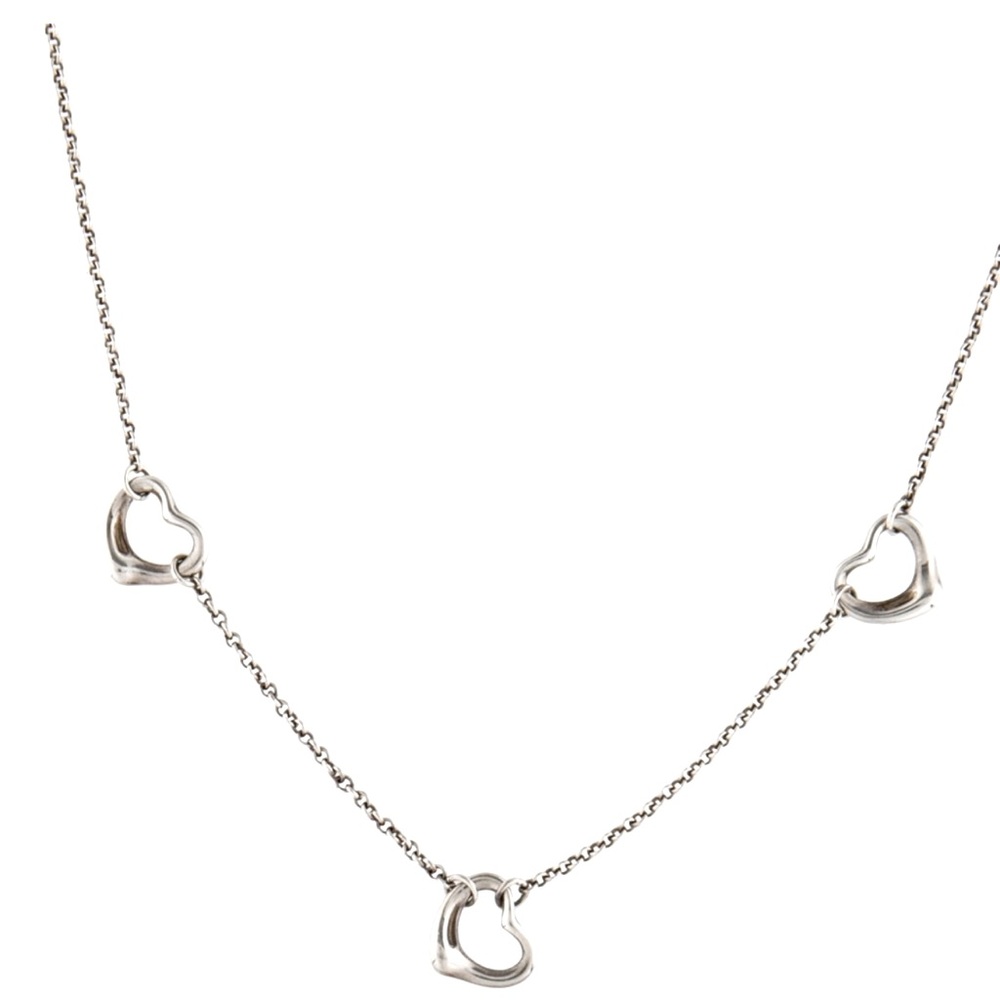 Tiffany &CO Elsa Peretti Open 3P Pendant Triple Heart Necklace Sterling Silver